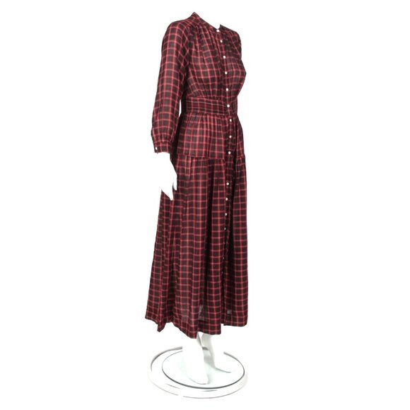 New DOEN Annika Plaid Red Black Button Front Maxi Dress Sz XS NWT /870 - Picture 6 of 8